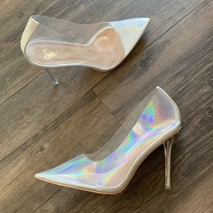 Clear holographic pump high heel shoes NEVER WORN